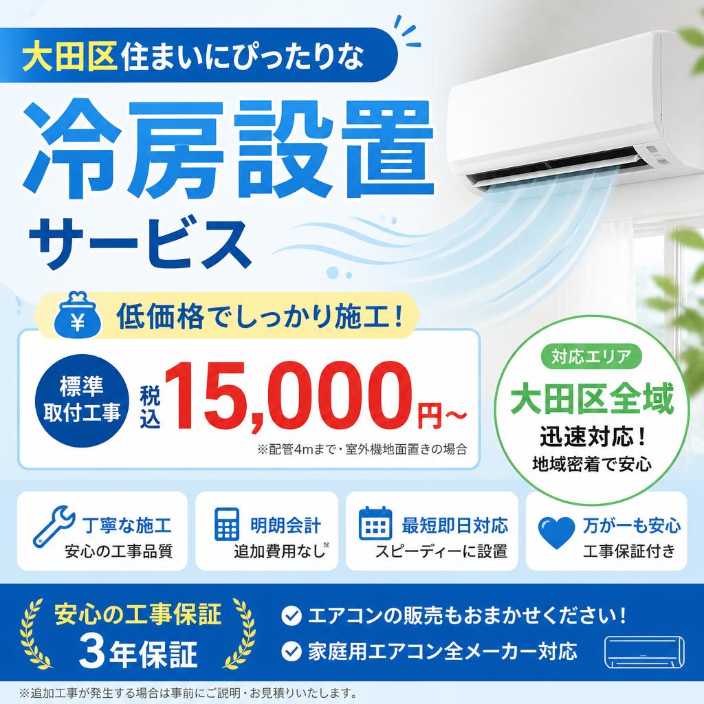 大田区住まいにぴったりな低価格の冷房設置サービス